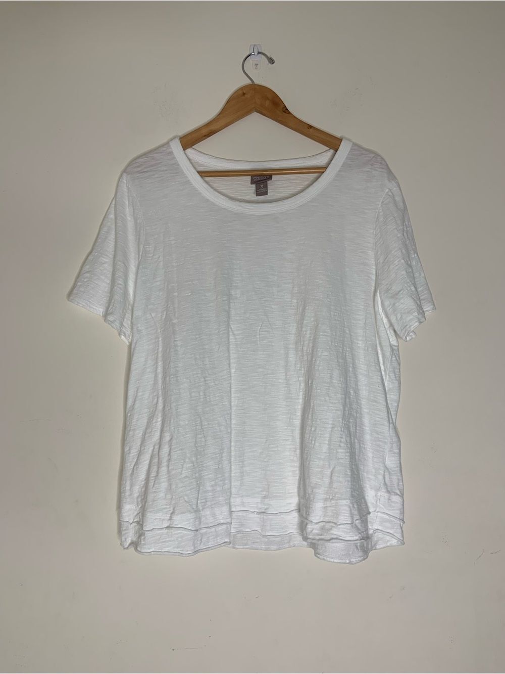 Chico's White Cotton Short Sleeve Crewneck Tee Shirt Relaxed Fit 3 Breathable XL